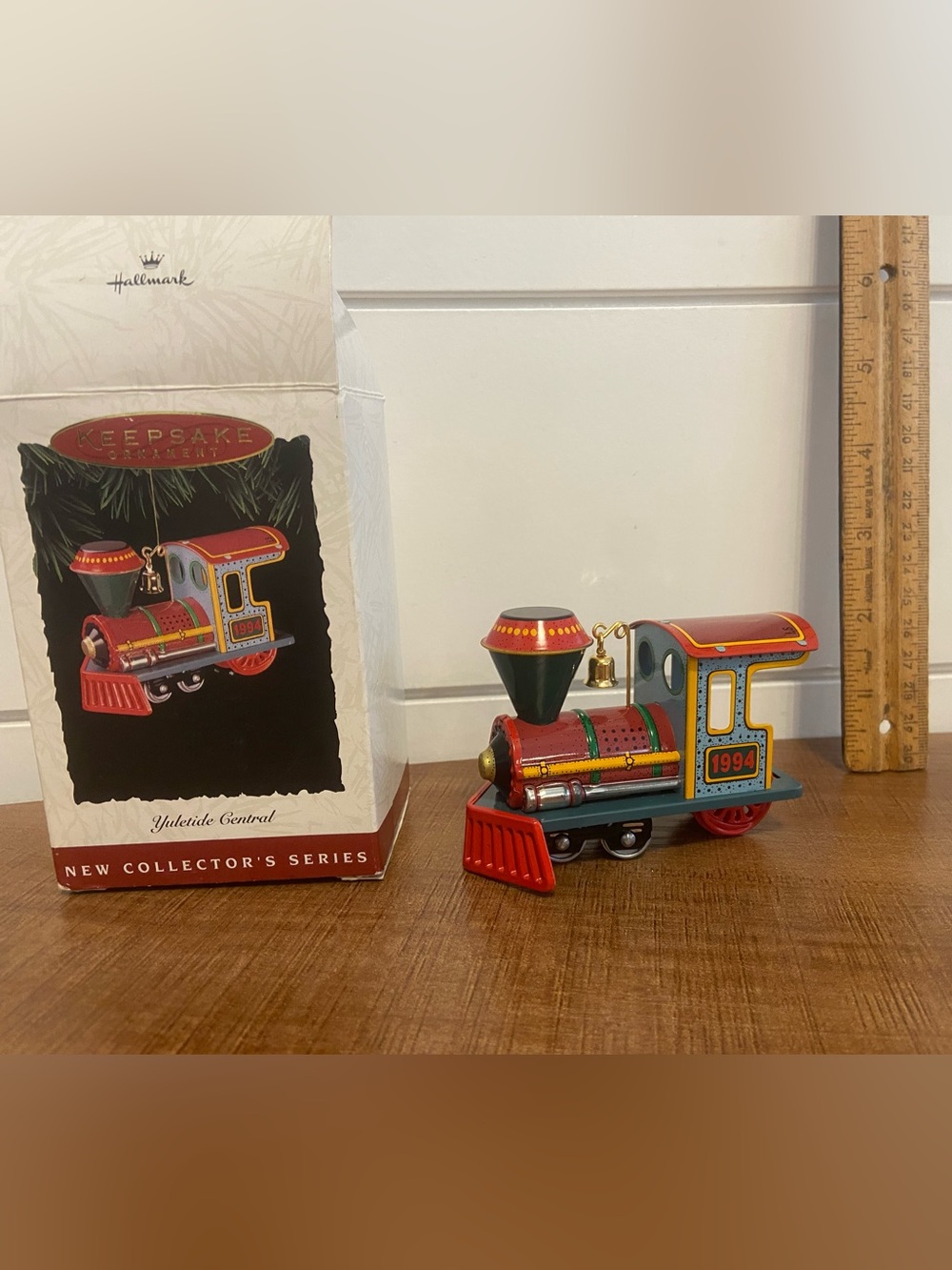 Hallmark Red and Green 1994 Tin Steam Train Ornament